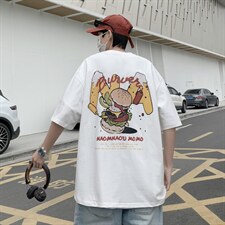 夏季宽松汉堡印花情侣上衣复古潮流街头嘻哈短袖T恤男 T1071-P32图片