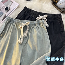 透气冰氧休闲舒适百搭抽绳束腰宽松牛仔短裤DK852-特批34，男装休闲裤，星座718-1