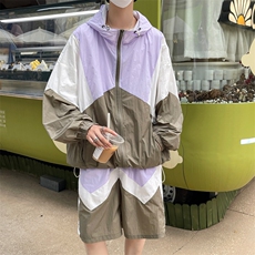时尚连帽防晒套装男夏季运动风拼色防晒衣夹克XZ514-2-1607-P98，男装防晒衣，星座514-2(原B239)