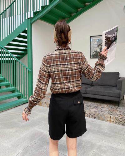 2021春季格子衬衫十2021春季五分裤，现货，女装衬衫，坚持到底