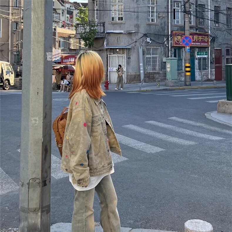 男女牛仔外套宽松翻领潮流美式复古oversize高街帅气,男装工装外套,星座716-2