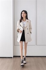 拼色风衣，女装风衣，百妹仟红