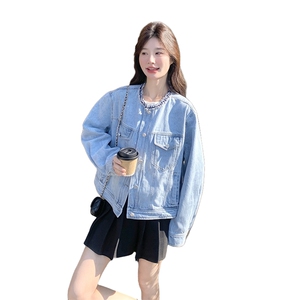 2025超火春装小香风气质高级感圆领牛仔外套女春秋夹克上衣图片