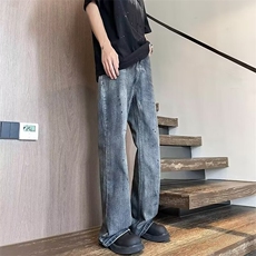 美式牛仔裤男士夏季泼墨设计感水洗渐变痞帅微喇裤子NG67，男装牛仔裤，星座1116A-1（原606A）