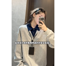 春季半拉链卫衣拼接假两件美式长袖polo衫男女C64154-TP4589，男装卫衣，电商A102