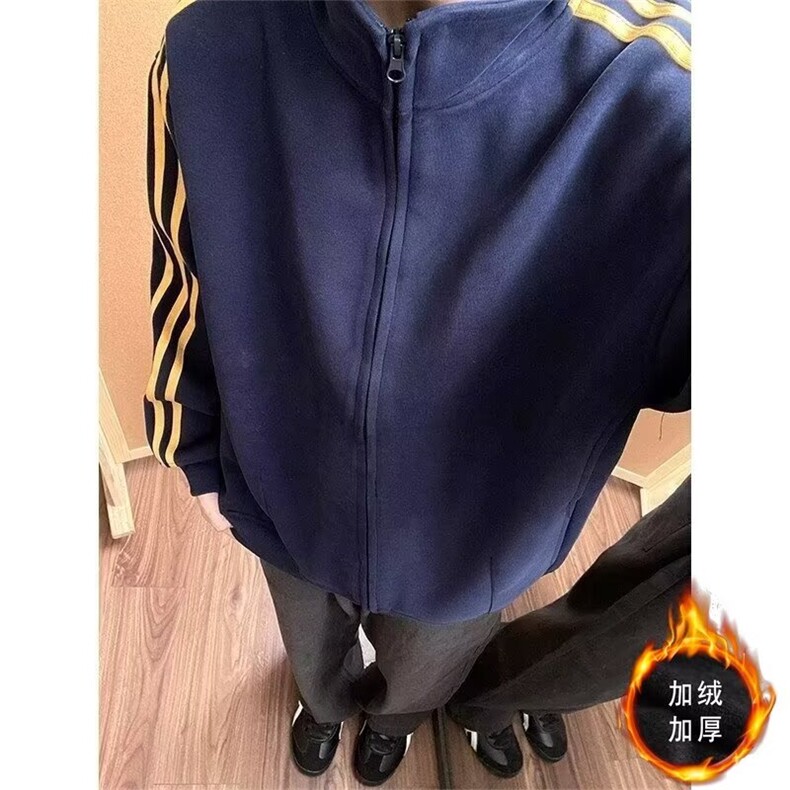 美式复古风显白三条杠连帽开衫卫衣男女2024秋冬加绒外套上衣潮,男装卫衣,星座601-1