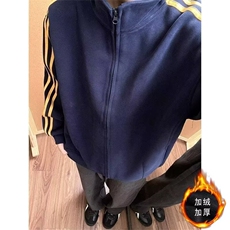 美式复古风显白三条杠连帽开衫卫衣男女2024秋冬加绒外套上衣潮，男装卫衣，星座601-1