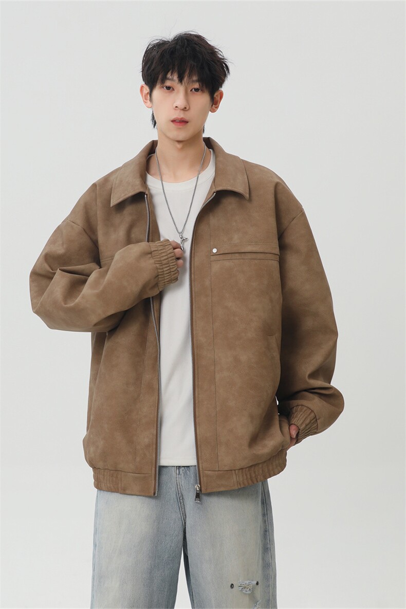 PU皮工装翻领夹克2025秋季痞帅潮流二开外套XZ301b-2-JK2591P75,男装夹克,星座301B-2（原A443-1）