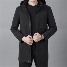 时尚可拆卸帽外套新款冬装风衣休闲中年男士长风衣ASD52112-P300，男装风衣，电商B212（原钱塘6029）