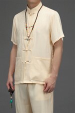 CS2024夏季男士复古薄款短袖唐装休闲套装免烫中老年爸爸装P90，男装中老年男装，电商B360