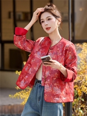 现货麒麟葫芦招财提花新中式巨好看百搭春秋短款女通勤聚会外套，女装短外套，木橙西子
