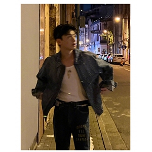白敬亭同款春秋牛仔外套南瓜图案波点高级夹克男女拉链宽松休闲潮,高级点的颜色搭配图片