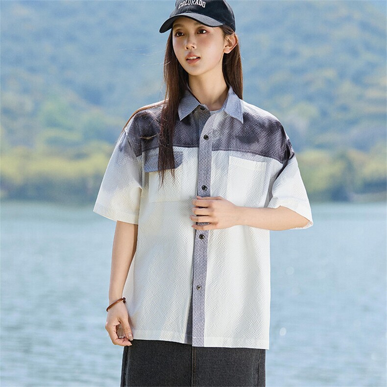 夏季2025新款薄外套休闲宽松渐变扎染短袖衬衫女A406 C6051 特P45图片