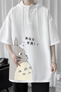 LD54150-P45 连帽短袖t恤男大码胖子带帽五分袖中袖图片