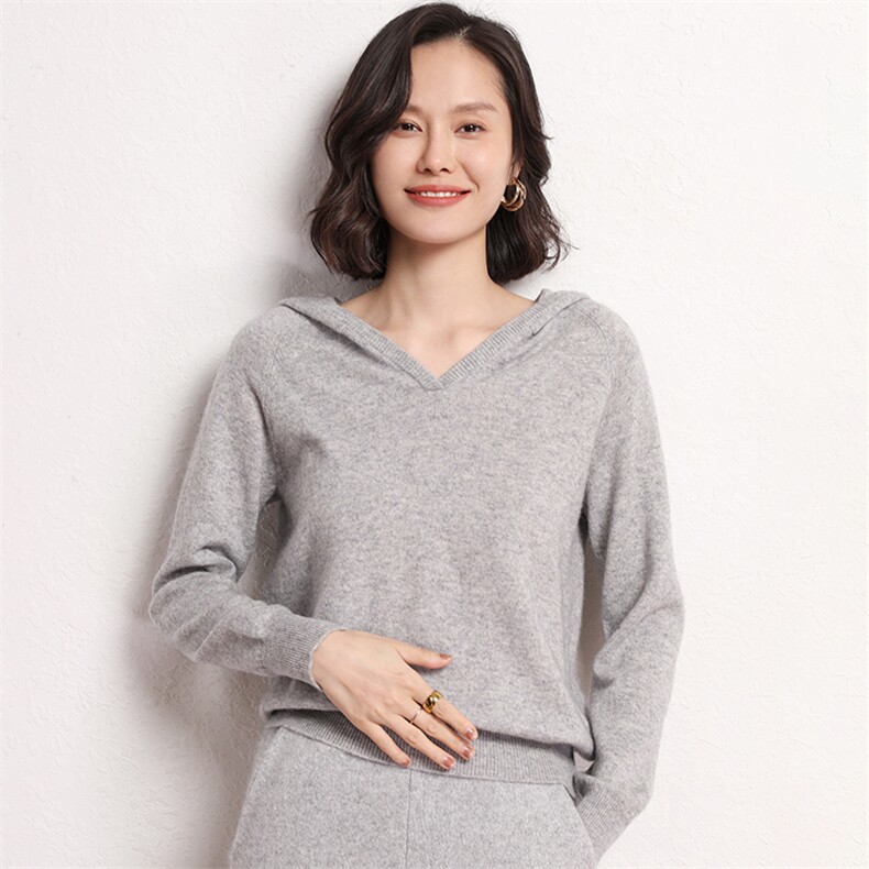 时尚潮流通勤简约百搭秋冬新款女士连帽羊绒衫保暖舒适,女装羊绒衫,艾米娇羊绒