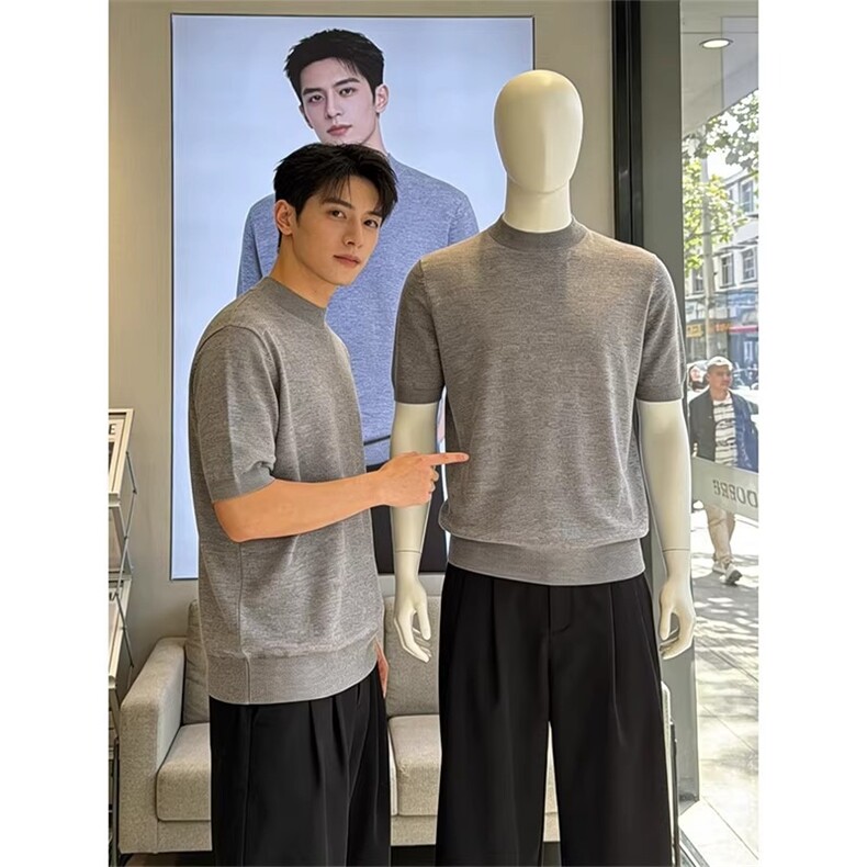 网图老钱风boxy正肩版短袖针织衫T恤W2000/特P45，男装T恤，电商B350