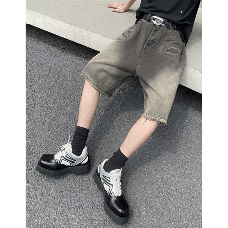 微弹水洗做旧五分裤宽松直筒夏季男青春流行中腰牛仔裤NB162,男装牛仔裤,星座1116A（原606A-3）