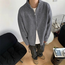 A03-P68韩cleanfit重磅双拉链高领休闲简约针织开衫慵懒风，男装卫衣，电商B323A