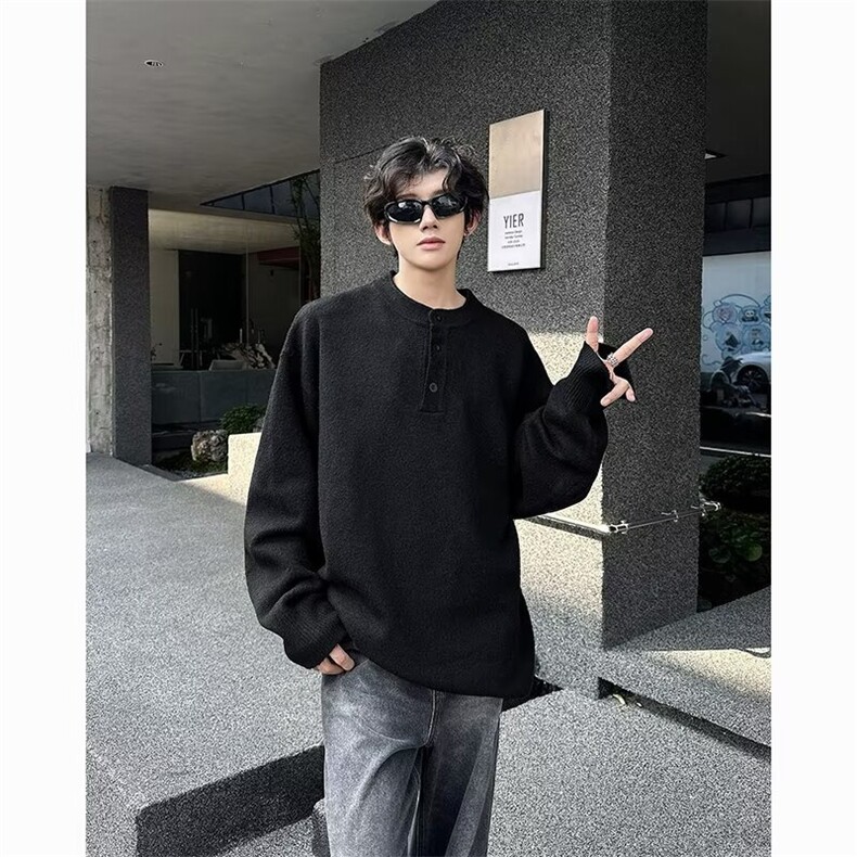 韩式基础简约纯色亨利领纽扣休闲针织衫时尚流行打底毛衣578/P48,男装针织衫/毛衣,星座506
