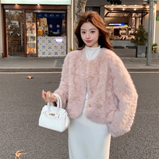 浅粉色秋冬皮毛一体外套女仿水貂绒休闲上衣2C353--716#P180K268，女装短外套，2C353