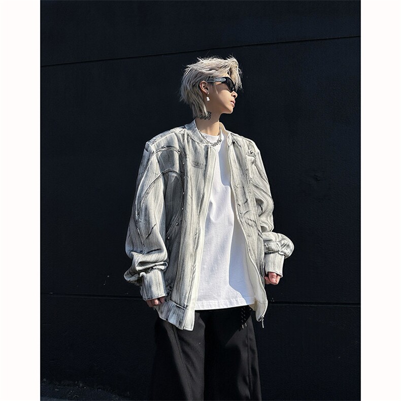现货25春男士设计感手工刷色铆钉夹克外套JK96-P138,男装夹克,电商B288