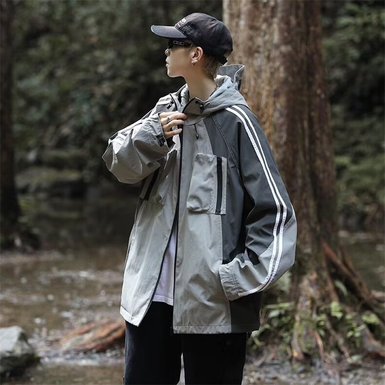 户外冲锋衣外套男春秋日系潮牌防风防水拼色登山工装夹克W82,男装夹克,星座1116A-1（原606A）