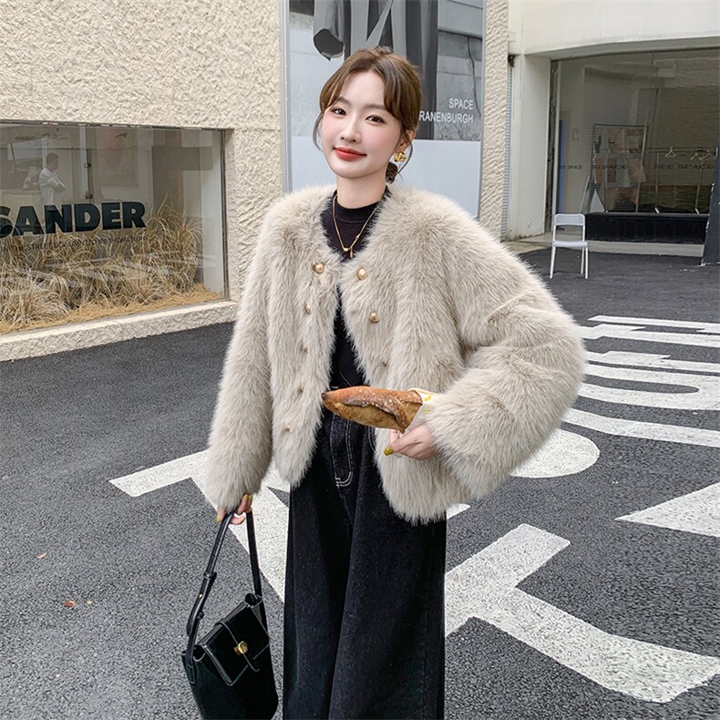 小香风仿貂绒环保皮草女2025冬季新款气质高级感皮毛一体毛毛外套图片
