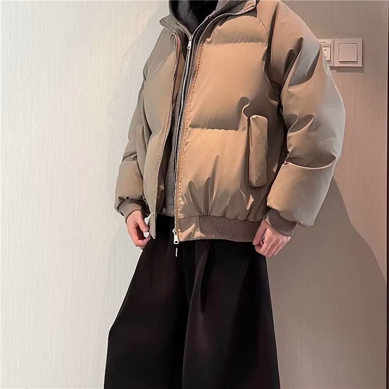 网图美式假两件pu皮短款棉服男款冬季加厚工装棉袄连帽外套特P78,男装皮衣,星座1811B