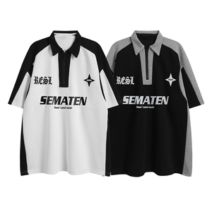 白底 23新款夏季时尚百搭宽松翻领半拉链印花短袖T恤DT322P45控68图片