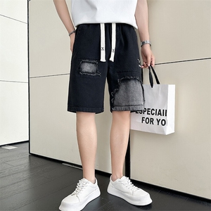 301A-1DK15P58控78男士店主风社会小伙高品质水洗五分牛仔短裤,牛仔裤帽子怎么搭配图片