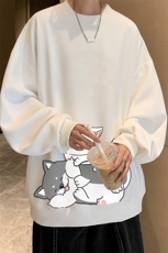 华夫格卫衣圆领卫衣男大码长袖t恤男外套HW76300-P30加绒款-P40，男装卫衣，电商A040