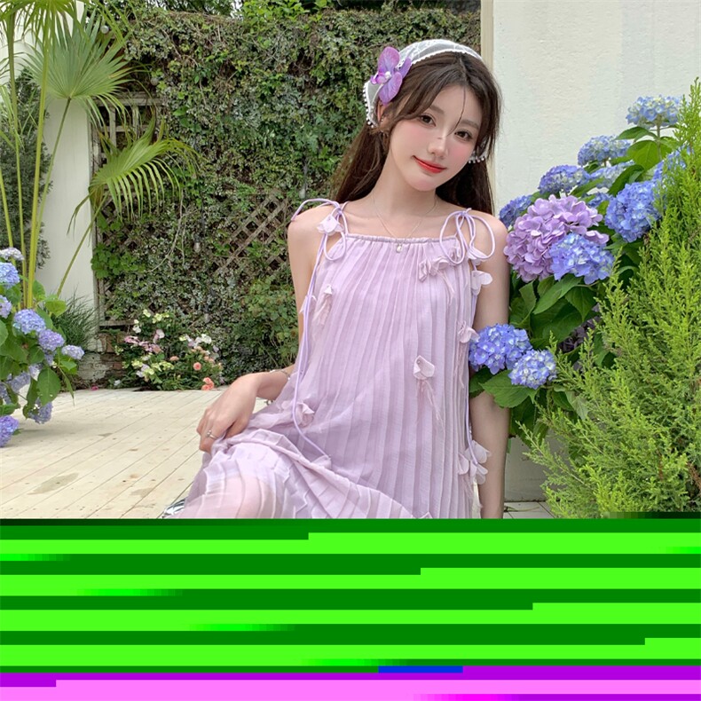 简约宽松显瘦紫色羽毛吊带中长款连衣裙夏2C276-L3466-P110-K150,女装连衣裙,2C276