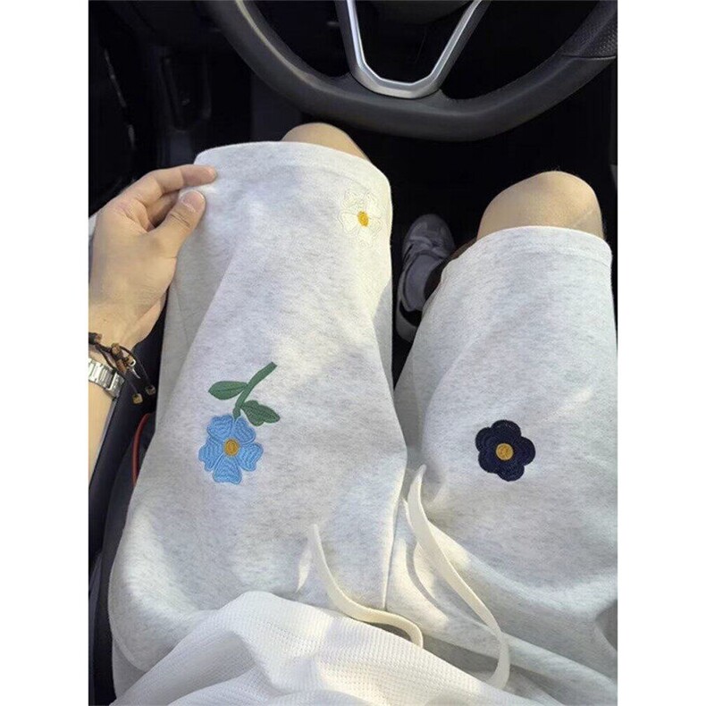 绣花花朵拼接五分卫裤男款夏季潮牌跑步短裤宽松休闲中裤D32,男装休闲裤,星座1116A（原606A-3）