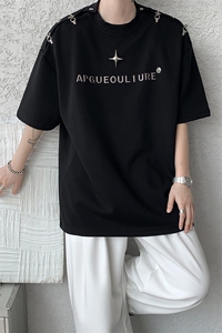 8XL-M夏季小众解构飞机扣一字肩设计稿短袖立体T恤卫衣男DX331P58图片