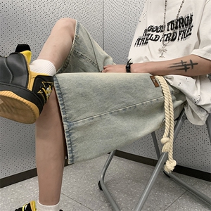 夏季薄款牛仔短裤复古水洗宽松休闲五分裤图片