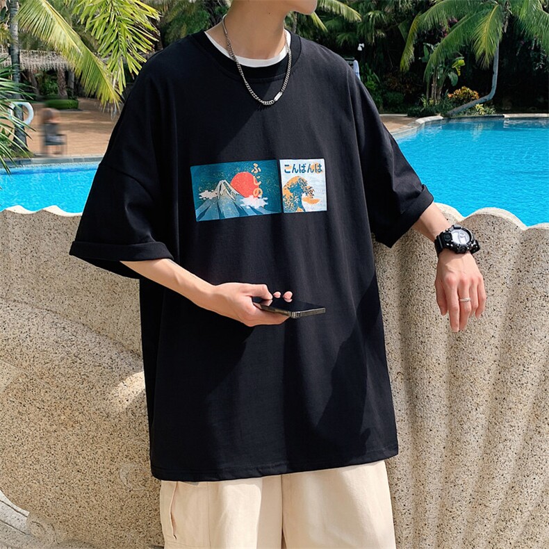 1港风印花情侣日系风潮大码M-5XL短袖T恤男DT7645P30控45,男装T恤,星座226-2