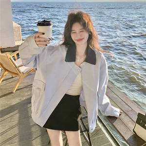 2026春装新款浅蓝色小清新夹克外套可脱卸领子韩版上衣女图片
