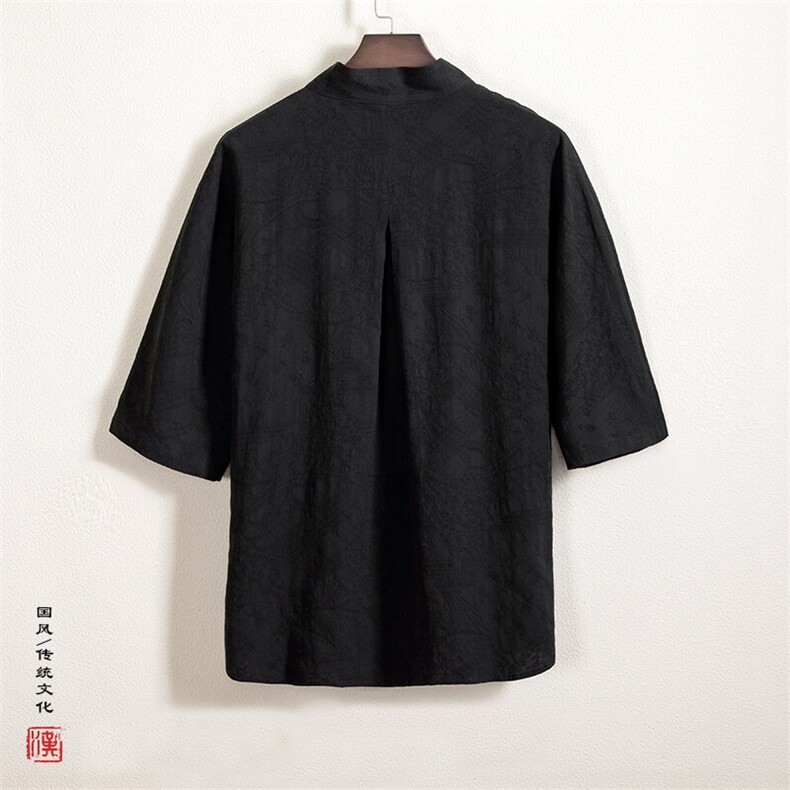 春夏新款风男装棉麻提花男士五分袖衬衫C27P70,男装衬衫,钱塘802