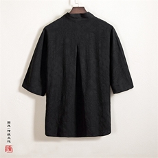 春夏新款风男装棉麻提花男士五分袖衬衫C27P70，男装衬衫，钱塘802
