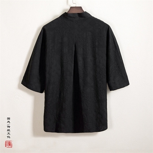 春夏新款风男装棉麻提花男士五分袖衬衫C27P70图片