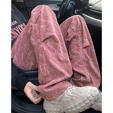 特批P35无差价2025秋扎染灯芯绒伞兵裤褶皱刺绣休闲拖地裤男K1345，男装休闲裤，电商A001