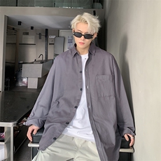 港风美式日系复古vibe纯色翻领工装衬衫潮XZ213-CS8801-P55控68，男装衬衫，星座213