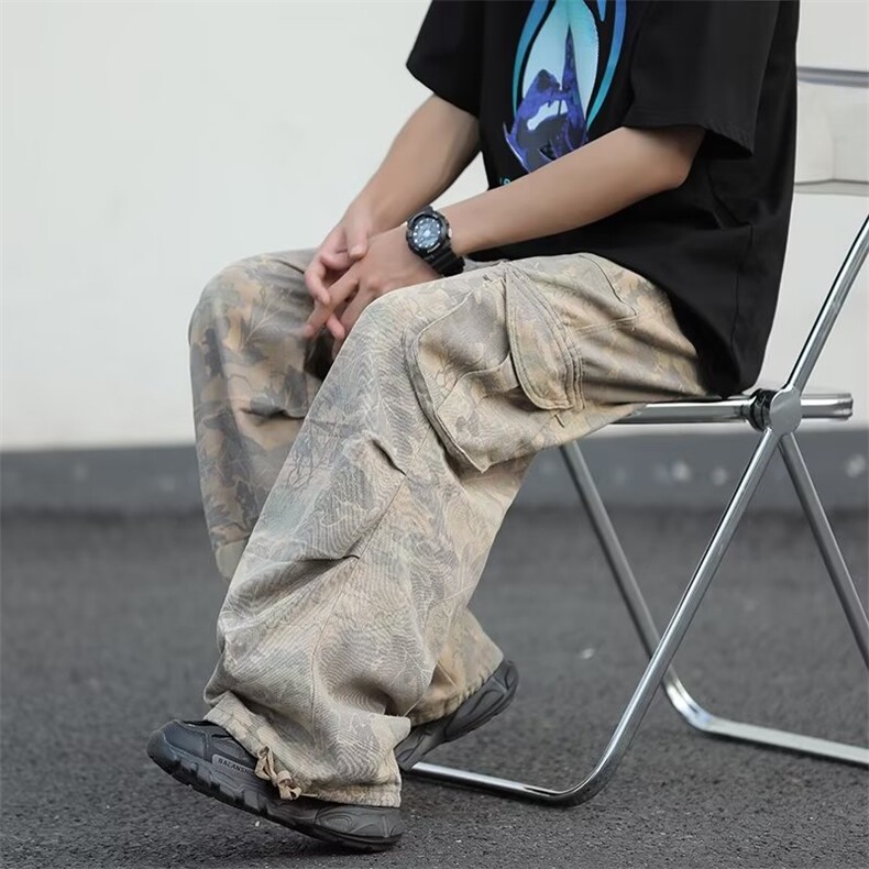 迷彩工装裤男韩版潮流口袋高街帅2024秋季ins宽松长裤K5654-P51,男装工装外套,星座412-2