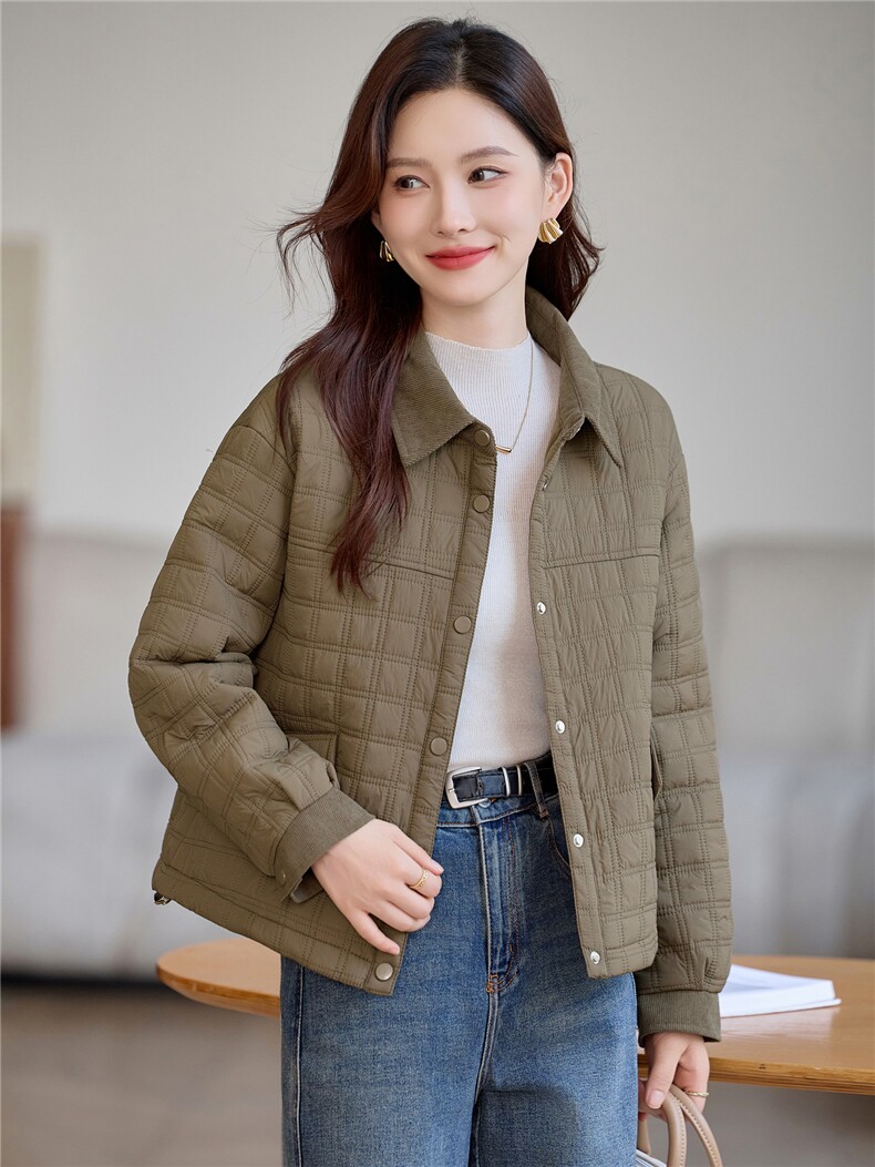 现货!2025年冬季休闲加厚立小方格加厚女外套,女装棉衣/棉服,依恋蒂丝