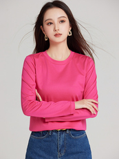夏季修身简约舒适百搭纯色女士圆领T恤，女装T恤，硕诚羊绒