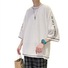 日系港风ins七分袖T恤男加肥加大码胖子衣服250斤大码男装刺绣，男装T恤，星座909