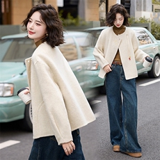 2024秋冬新款气质百搭双面呢外套新中式羊绒上衣，女装双面呢大衣，半夏