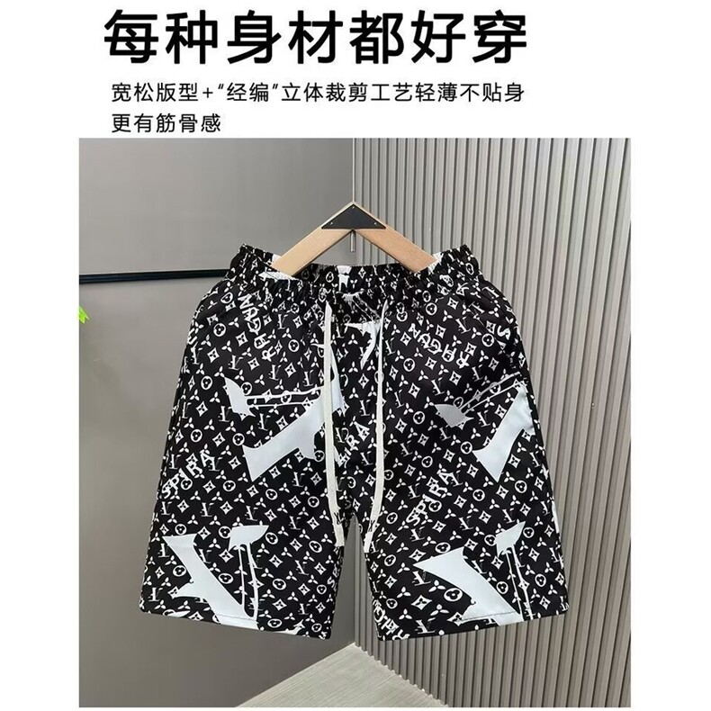 夏季男士五分裤潮流高端字母短裤印花运动宽松休闲薄款老花沙滩裤,男装休闲裤,电商B212（原钱塘6029）