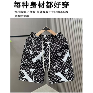 夏季男士五分裤潮流高端字母短裤印花运动宽松休闲薄款老花沙滩裤图片