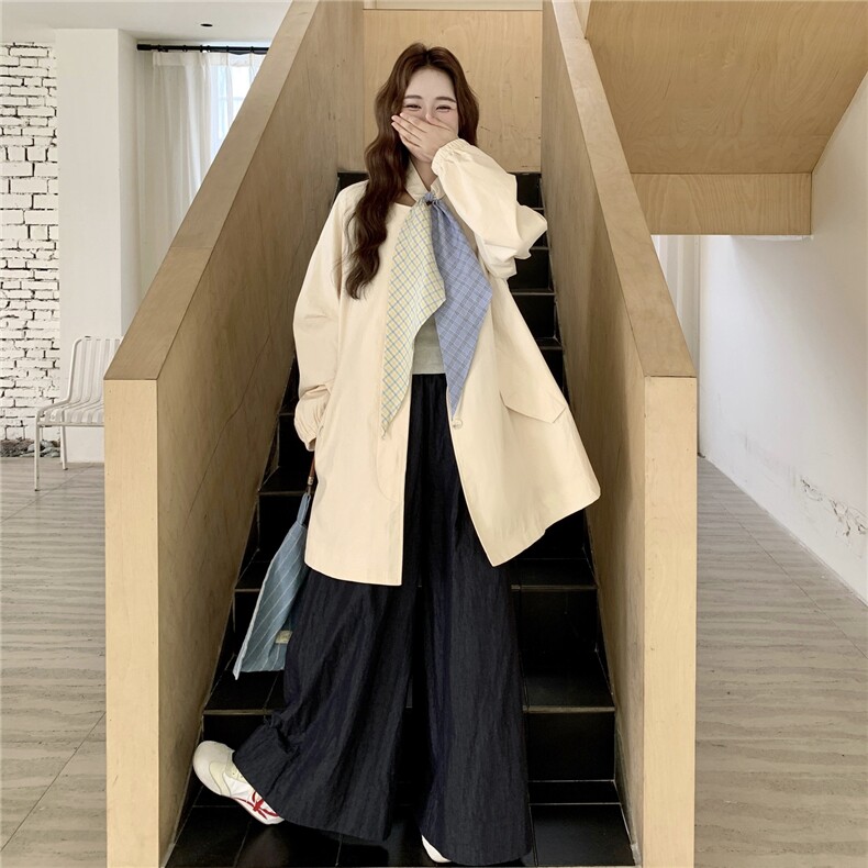 浅黄色韩系松弛感休闲风衣外套女2025秋季新款气质减龄超好看大衣，女装风衣，蝶眷